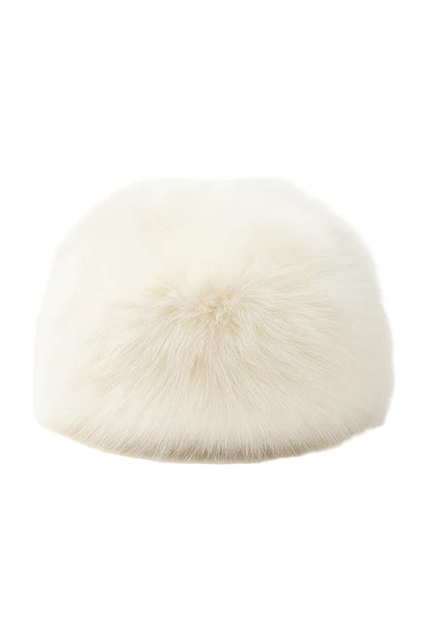 White fur hat on white background